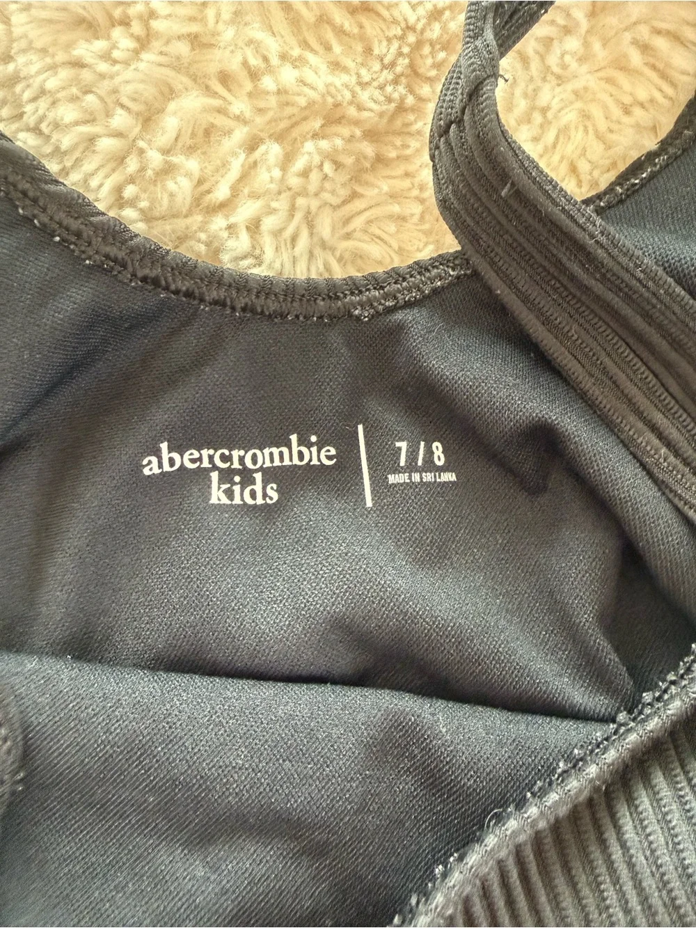 Girls' Black Ribbed Abercrombie Kids One-Piece Swimsuit with Cutout 7/8